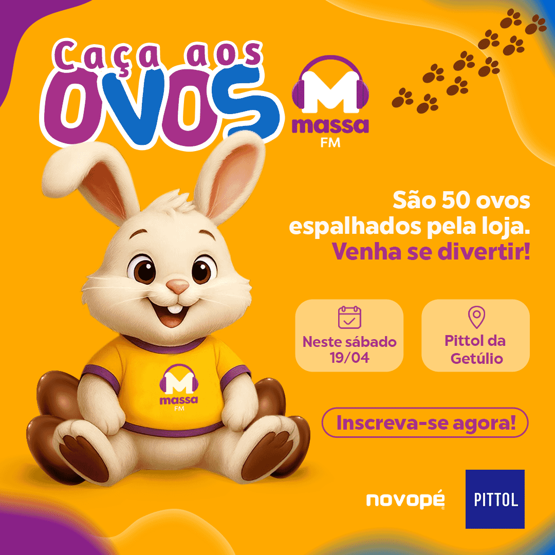Imagem do campo Que alegria saber que você quer participar da Promoção **“Caça aos Ovos Massa FM”** junto com a **Pittol Calçados.**