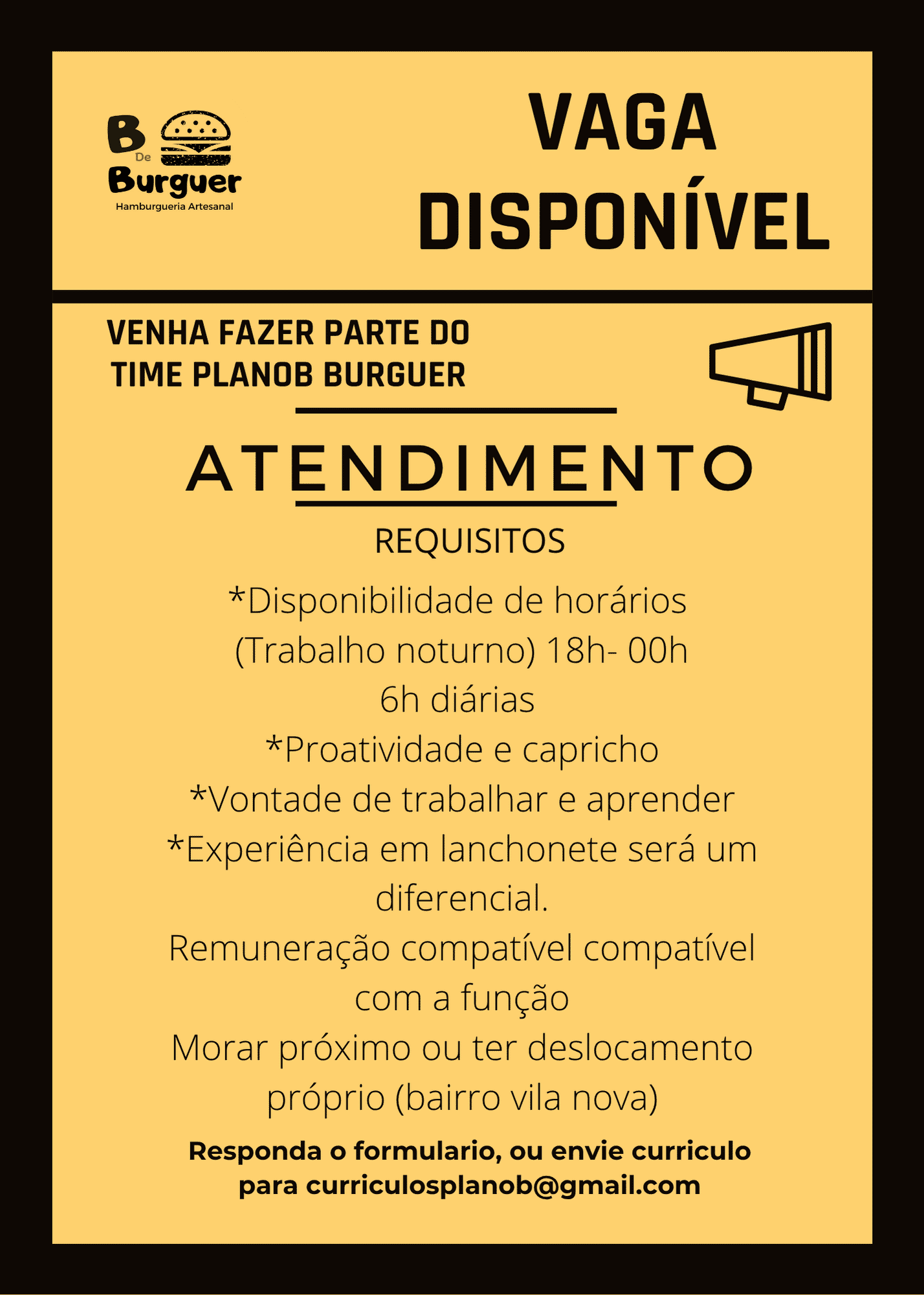 Imagem do campo VAGA HAMBURGUERIA PlanoB